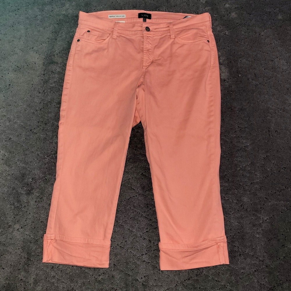NYDJ Pants Womens 12 Coral Capri Cuffed Lift Tuck Stretch Preppy Summer Beach